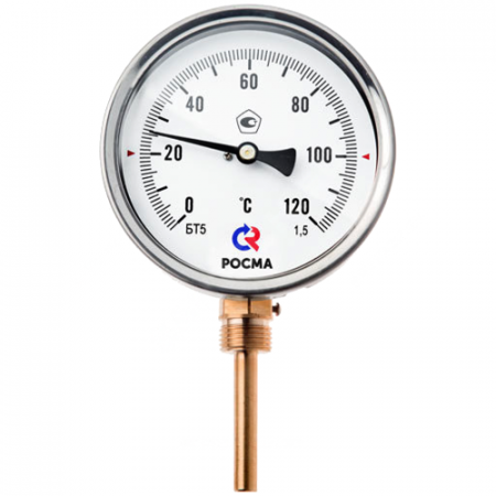 Термометр биметаллический радиальный Дк100 L=64мм G1/2' 100С БТ-52.211 Росма 00000002633 в Москве