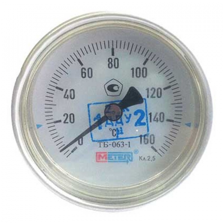 Термометр биметаллический осевой Дк63 L=80мм G1/2' 160С ТБ63 Метер в Москве