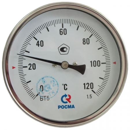 Термометр биметаллический осевой Дк100 L=64мм G1/2' 120С БТ-51.211 Росма 00000002545 в Казани