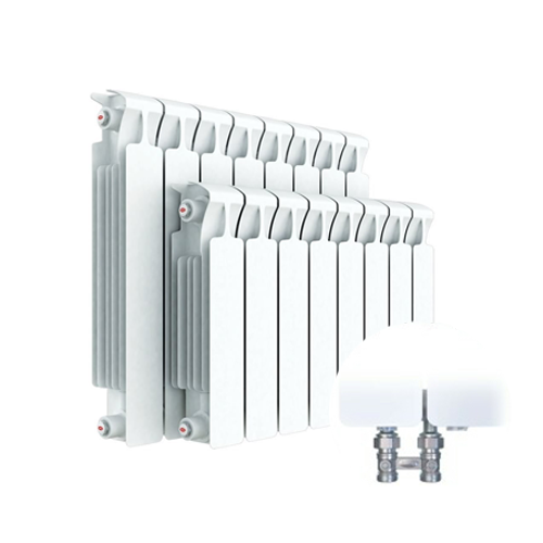 Радиатор биметаллический Monolit Ventil 500 8 секций Qну=1568 Вт с т/клапаном М30х1,5 ниж/п прав RAL 9016 (белый) RIFAR MVR 500-8