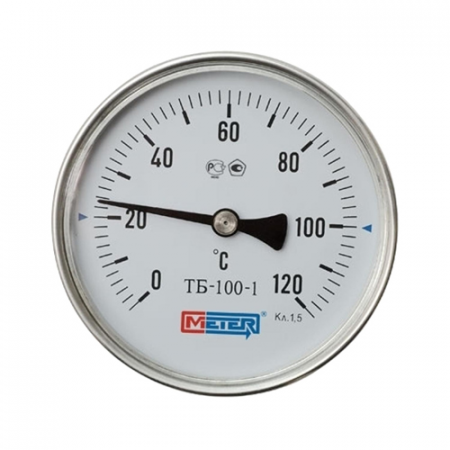 Термометр биметаллический осевой Дк100 L=100мм G1/2' 120С ТБ100 Метер в Краснодаре
