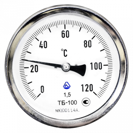 Термометр биметаллический осевой Дк100 L=100мм G1/2' 120С ТБ-100-100 Стеклоприбор 101327 в Казани