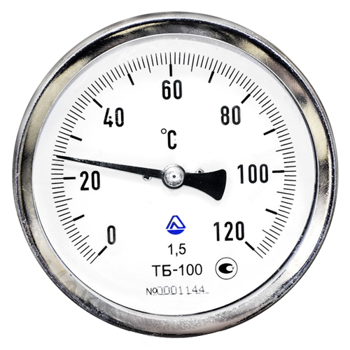 Термометр биметаллический осевой Дк100 L=100мм G1/2' 120С ТБ-100-100 Стеклоприбор 101327