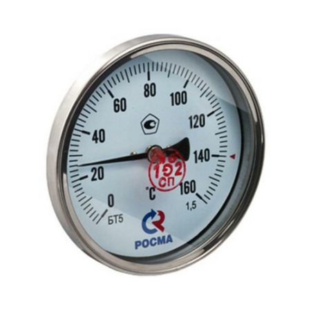 Термометр биметаллический осевой Дк100 L=100мм G1/2' 160С ТБ100 Метер в Казани