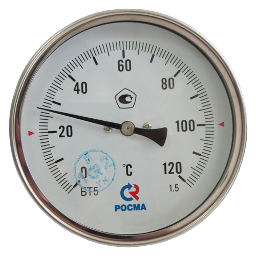 Термометр биметаллический осевой Дк80 L=100мм G1/2' 120С БТ-41.211 Росма 00000002462