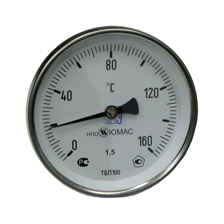 Термометр биметаллический осевой Дк100 L=50мм G1/2' 160С ТБП-Т НПО ЮМАС в Краснодаре