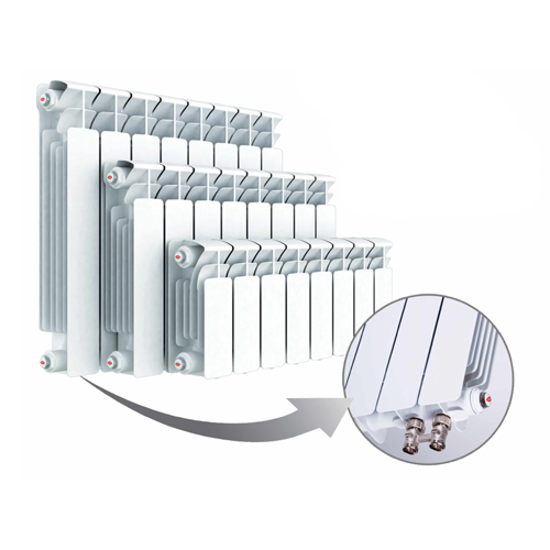 Радиатор биметаллический Base Ventil 500 6 секций Qну=1182 Вт с т/клапаном М30х1,5 ниж/п прав RAL 9016 (белый) RIFAR BVR 500-6 .