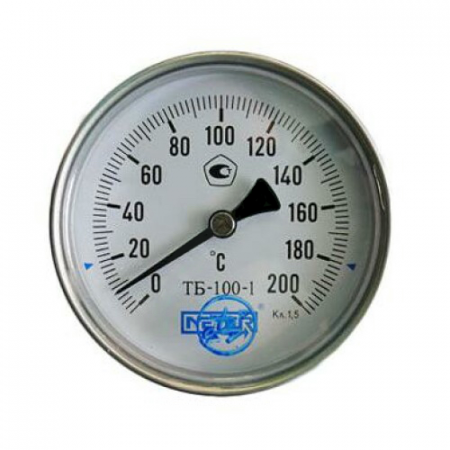 Термометр биметаллический осевой Дк100 L=100мм G1/2' 200С ТБ100 Метер в Казани