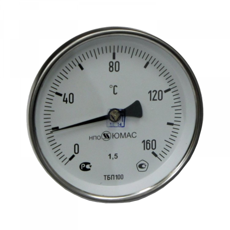 Термометр биметаллический осевой Дк100 L=100мм G1/2' 160С ТБП-Т НПО ЮМАС в Краснодаре