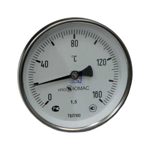 Термометр биметаллический осевой Дк100 L=100мм G1/2' 160С ТБП-Т НПО ЮМАС