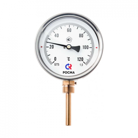 Термометр биметаллический радиальный Дк100 L=150мм G1/2' 120С БТ-52.211 Росма 00000002639 в Москве